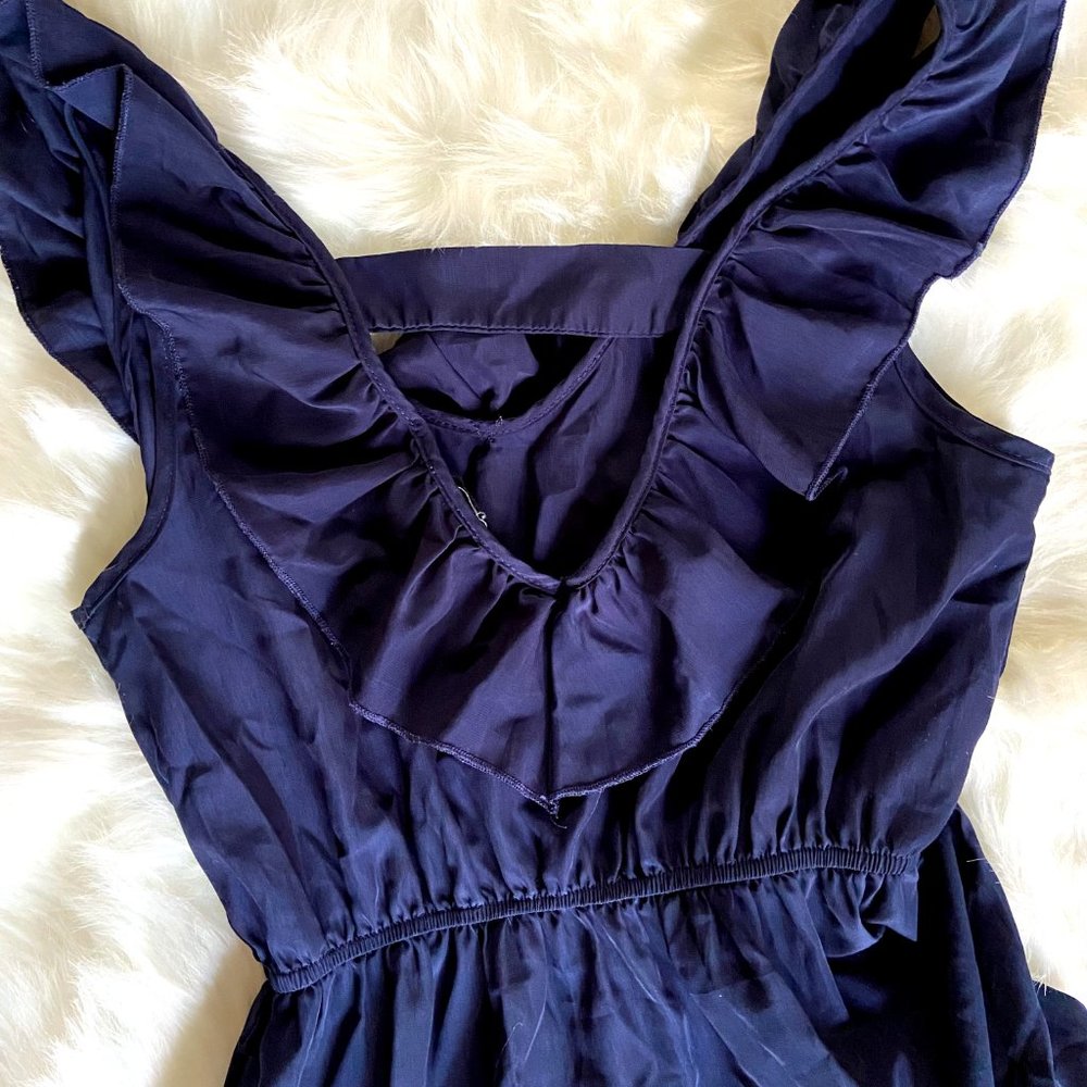 Navy Ruffle Neck Mini Dress - Picture 2 of 3